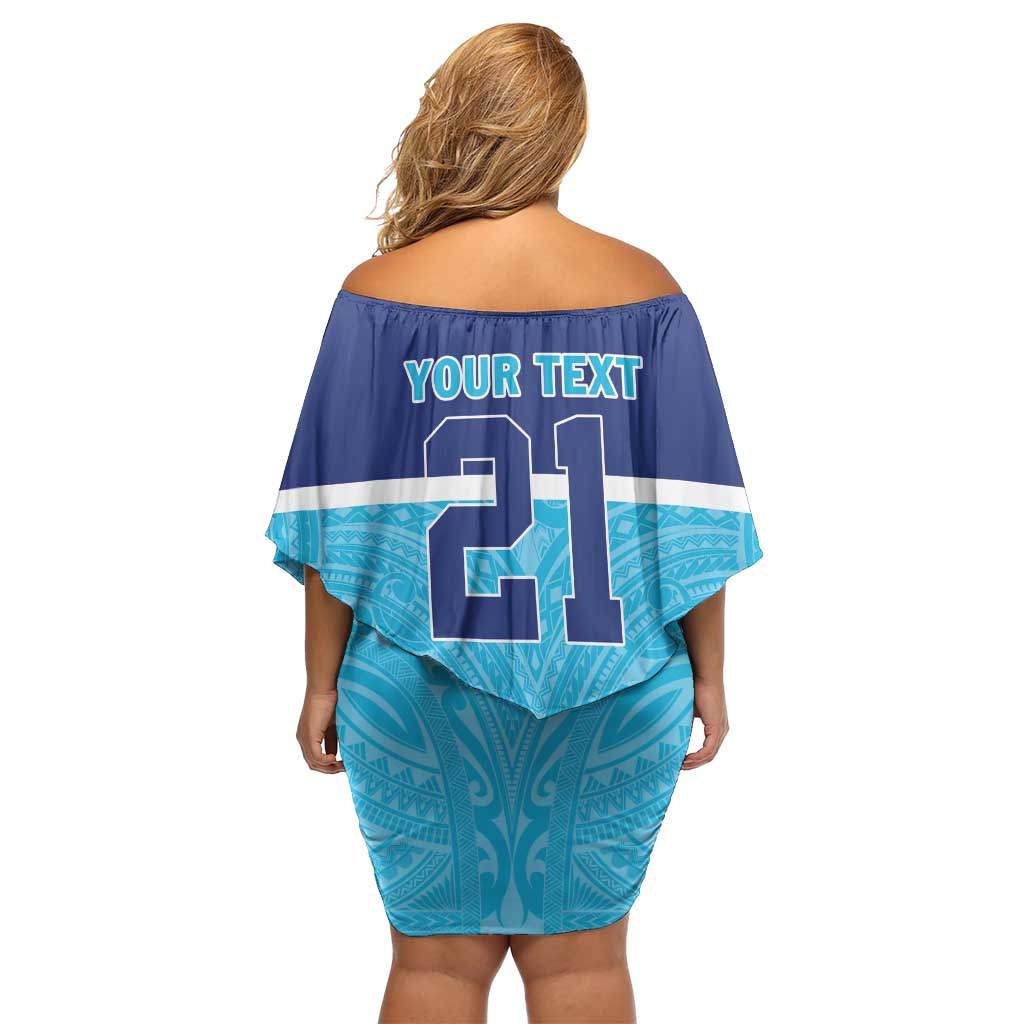 Queensland Samoa Custom Family Matching Off Shoulder Short Dress and Hawaiian Shirt Blue Pacific Polynesian Tribal Pattern LT9 - Polynesian Pride
