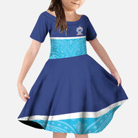 Queensland Samoa Custom Family Matching Summer Maxi Dress and Hawaiian Shirt Blue Pacific Polynesian Tribal Pattern LT9 Daughter's Dress Blue - Polynesian Pride