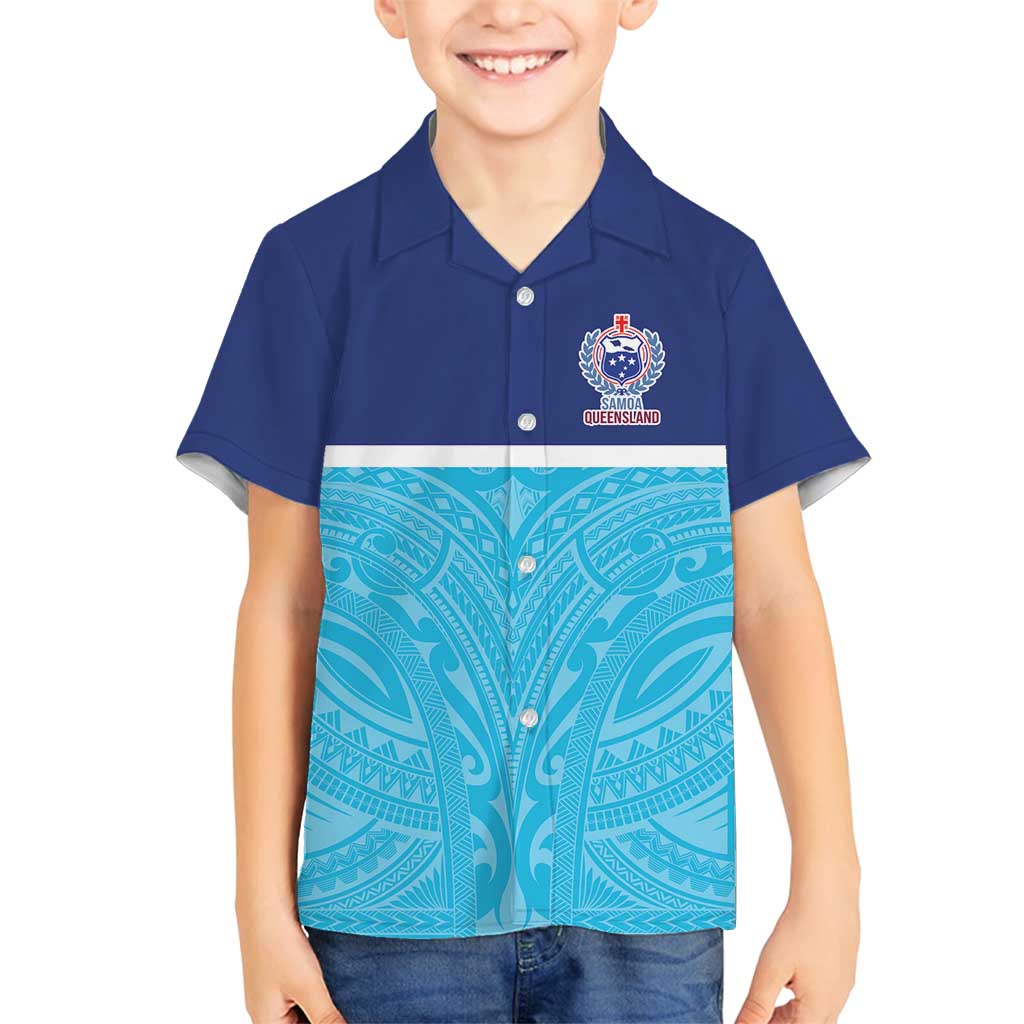 Queensland Samoa Custom Family Matching Summer Maxi Dress and Hawaiian Shirt Blue Pacific Polynesian Tribal Pattern LT9 Son's Shirt Blue - Polynesian Pride