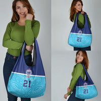 Queensland Samoa Custom Grocery Bag Blue Pacific Polynesian Tribal Pattern