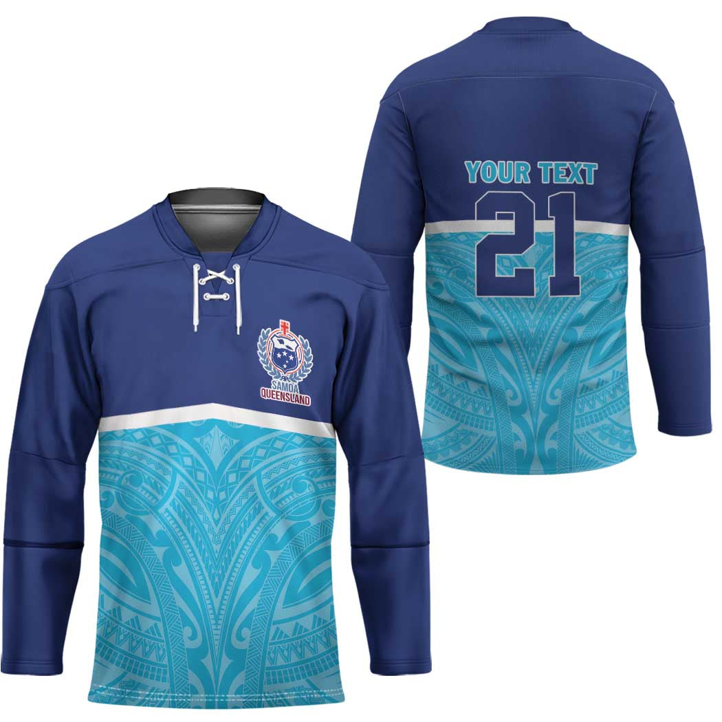 Queensland Samoa Custom Hockey Jersey Blue Pacific Polynesian Tribal Pattern - Polynesian Pride