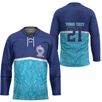 Queensland Samoa Custom Hockey Jersey Blue Pacific Polynesian Tribal Pattern - Polynesian Pride