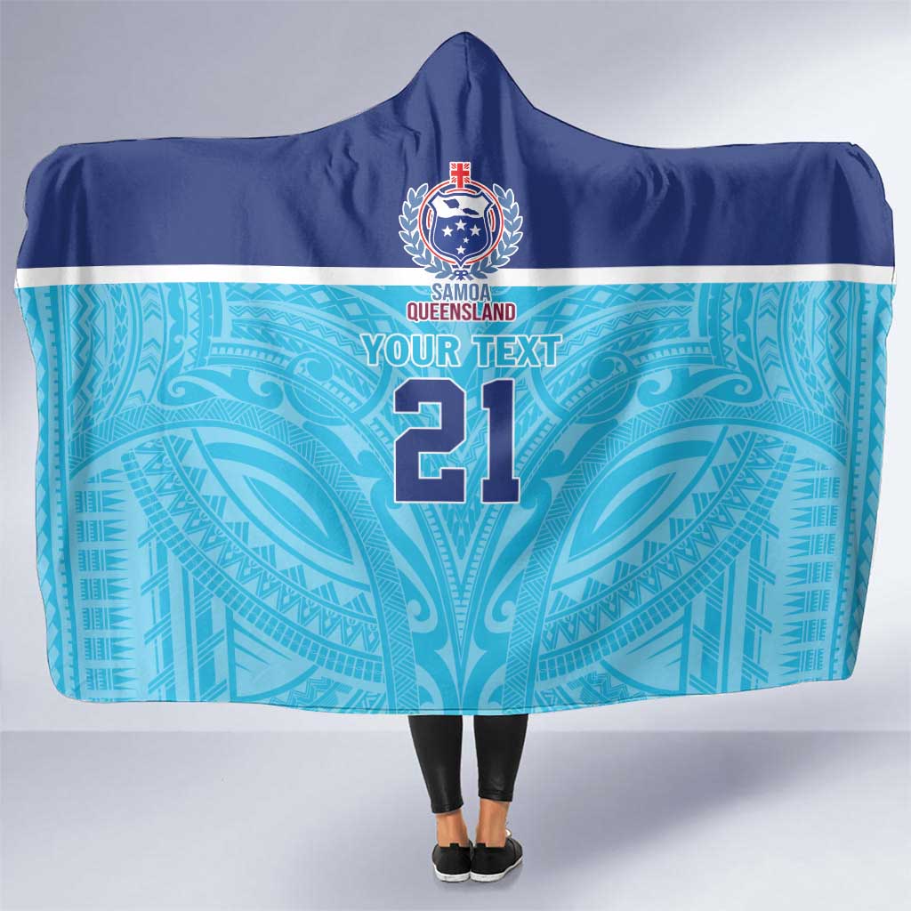 Queensland Samoa Custom Hooded Blanket Blue Pacific Polynesian Tribal Pattern