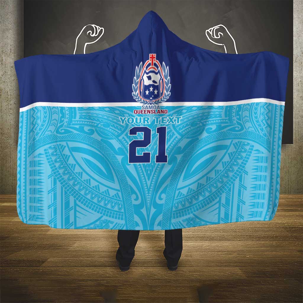 Queensland Samoa Custom Hooded Blanket Blue Pacific Polynesian Tribal Pattern