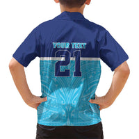 Queensland Samoa Custom Kid Hawaiian Shirt Blue Pacific Polynesian Tribal Pattern