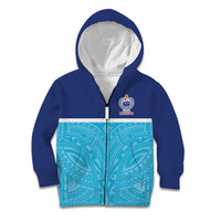 Queensland Samoa Custom Kid Hoodie Blue Pacific Polynesian Tribal Pattern