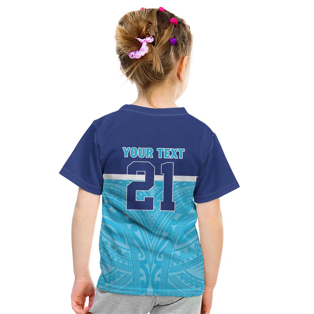 Queensland Samoa Custom Kid T Shirt Blue Pacific Polynesian Tribal Pattern