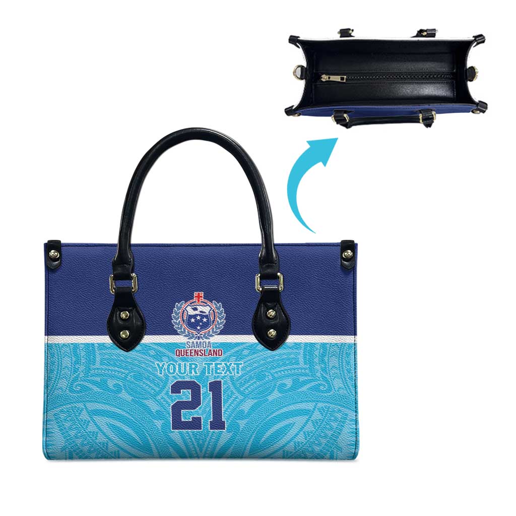 Queensland Samoa Custom Leather Bag Blue Pacific Polynesian Tribal Pattern - Polynesian Pride