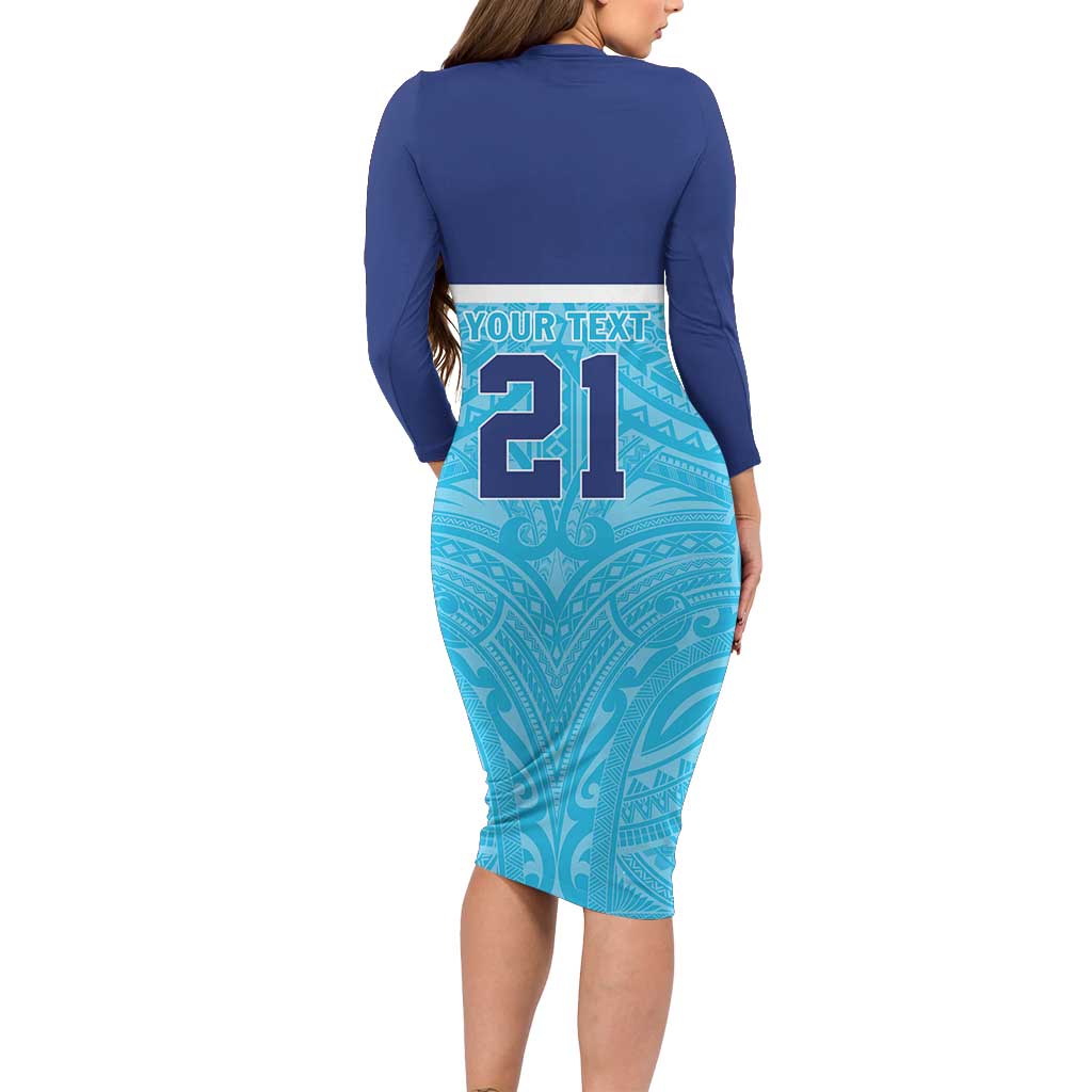 Queensland Samoa Custom Long Sleeve Bodycon Dress Blue Pacific Polynesian Tribal Pattern LT9 - Polynesian Pride