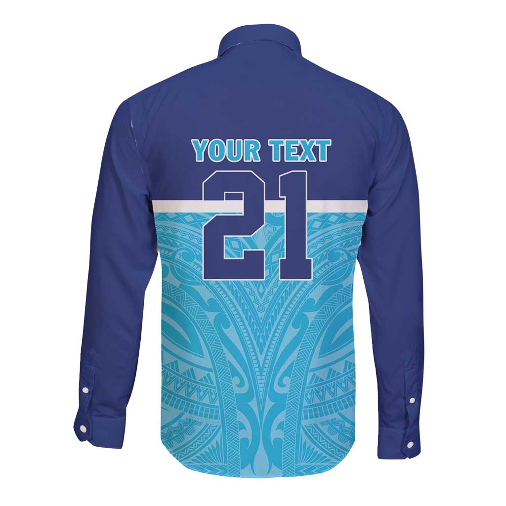 Queensland Samoa Custom Long Sleeve Button Shirt Blue Pacific Polynesian Tribal Pattern