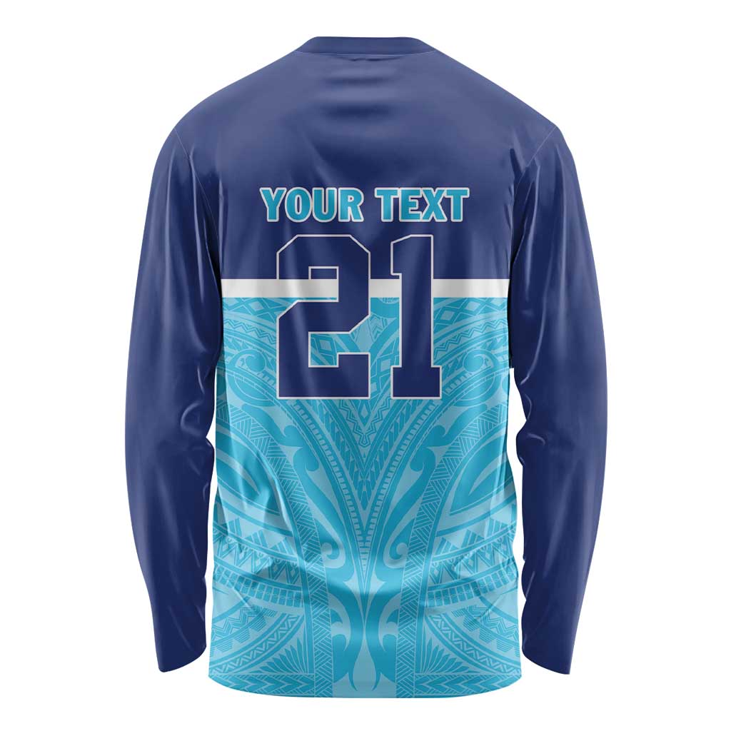 Queensland Samoa Custom Long Sleeve Shirt Blue Pacific Polynesian Tribal Pattern