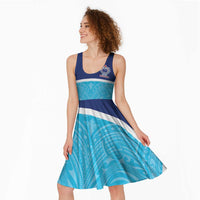 Queensland Samoa Custom Midi Dress Blue Pacific Polynesian Tribal Pattern - Polynesian Pride