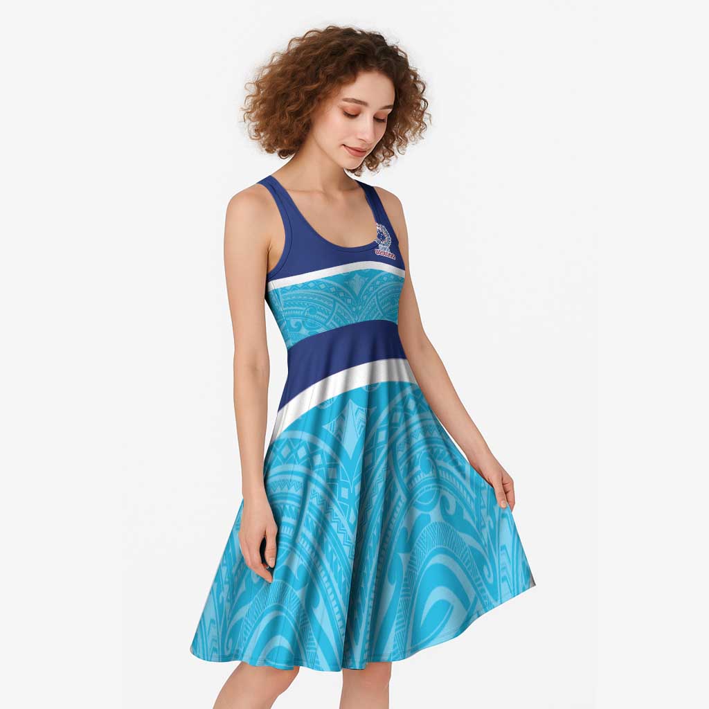 Queensland Samoa Custom Midi Dress Blue Pacific Polynesian Tribal Pattern - Polynesian Pride