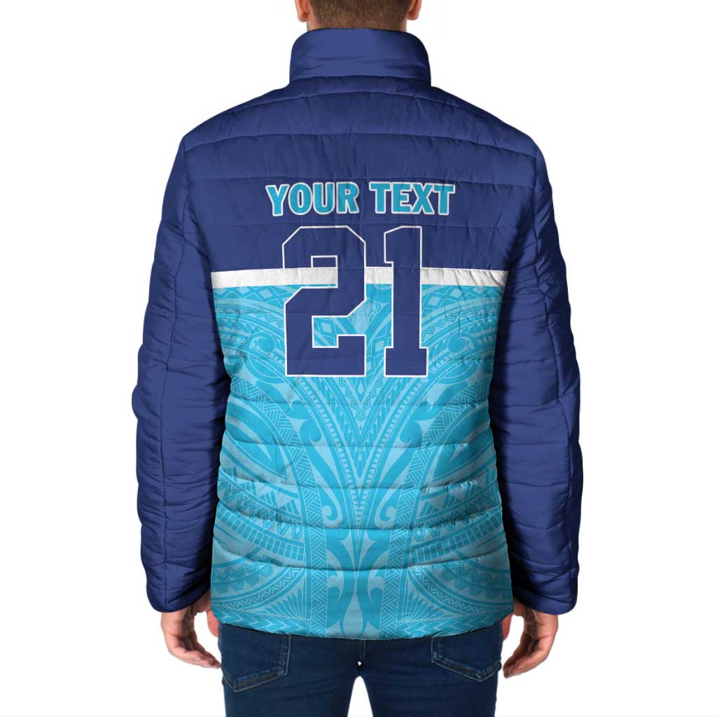 Queensland Samoa Custom Padded Jacket Blue Pacific Polynesian Tribal Pattern - Polynesian Pride