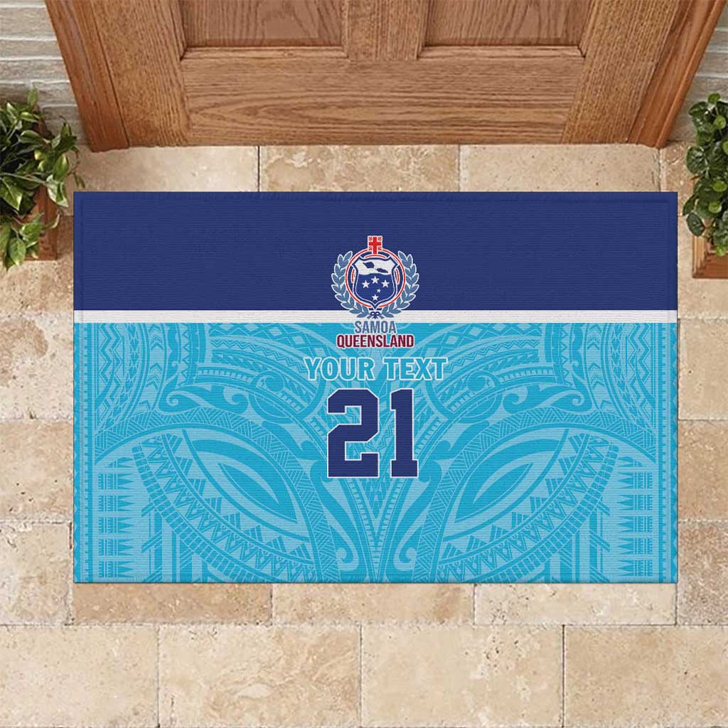 Queensland Samoa Custom Rubber Doormat Blue Pacific Polynesian Tribal Pattern