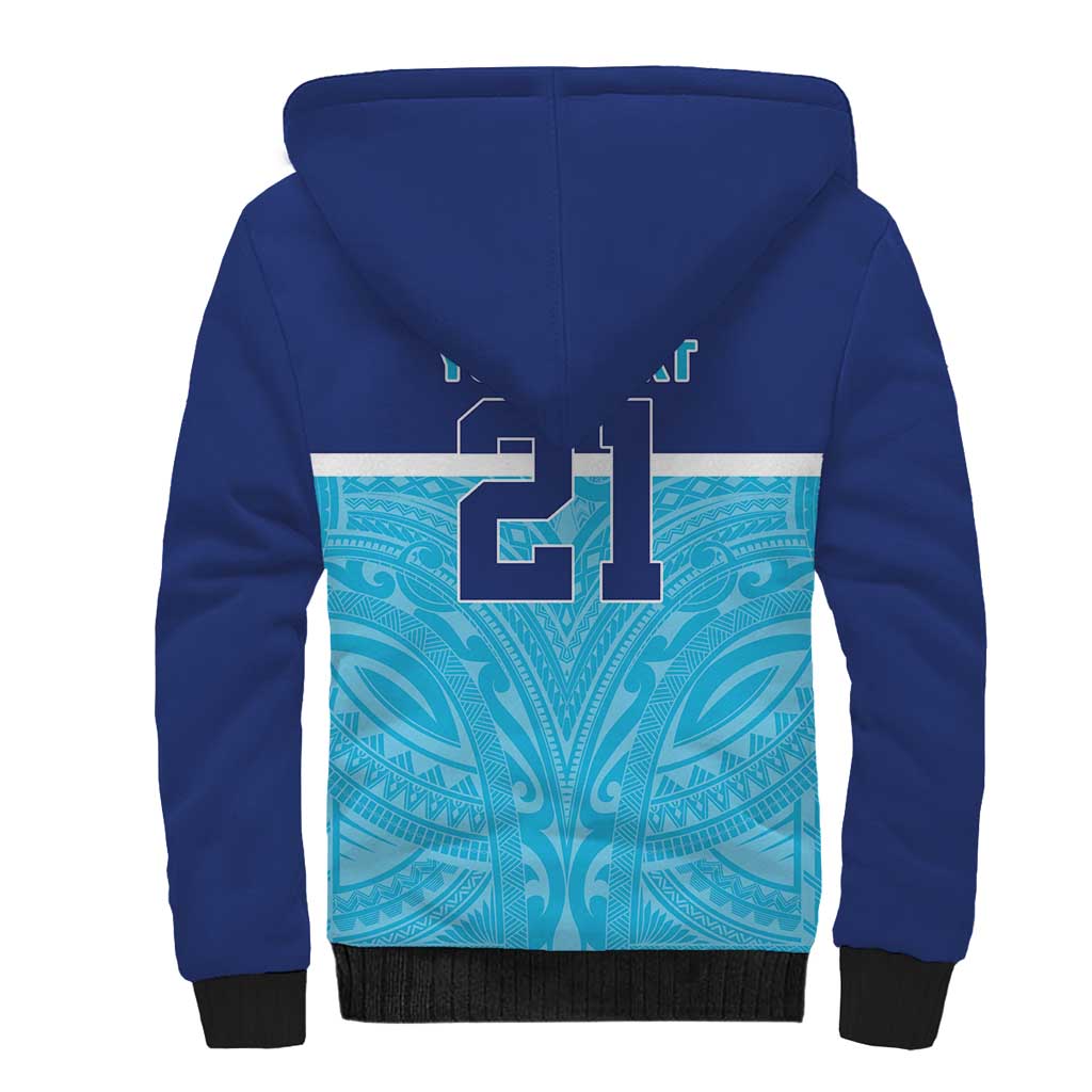 Queensland Samoa Custom Sherpa Hoodie Blue Pacific Polynesian Tribal Pattern