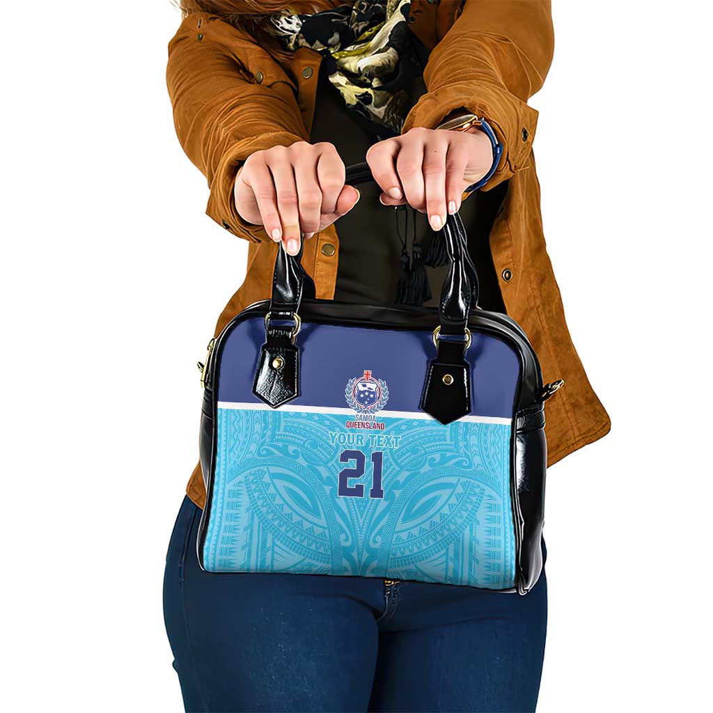 Queensland Samoa Custom Shoulder Handbag Blue Pacific Polynesian Tribal Pattern