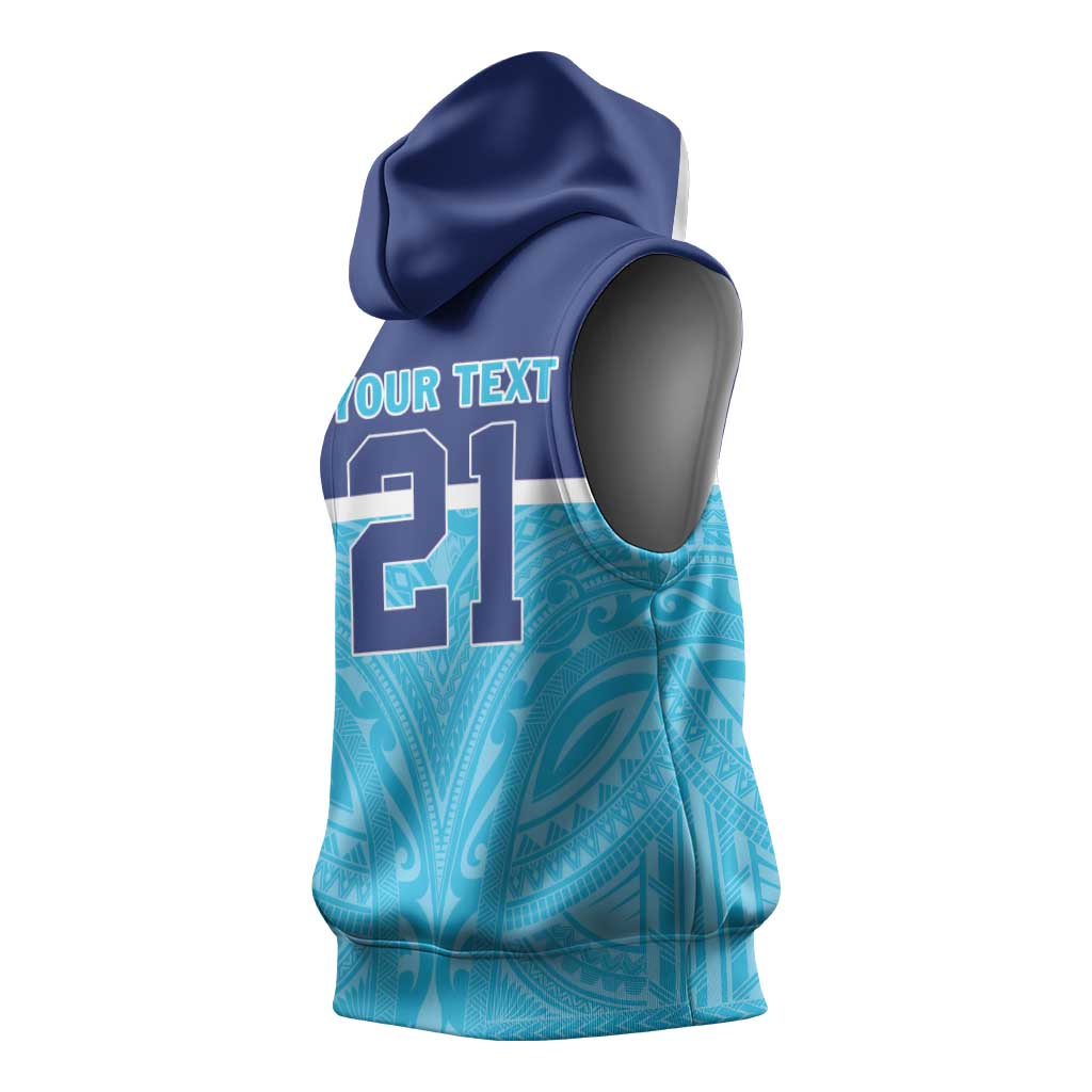 Queensland Samoa Custom Sleeveless Hoodie Blue Pacific Polynesian Tribal Pattern - Polynesian Pride