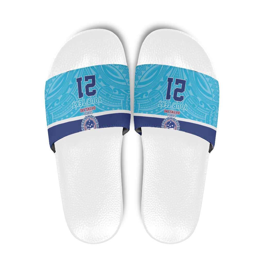 Queensland Samoa Custom Slide Sandals Blue Pacific Polynesian Tribal Pattern - Polynesian Pride