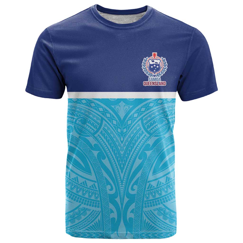 Queensland Samoa Custom T Shirt Blue Pacific Polynesian Tribal Pattern