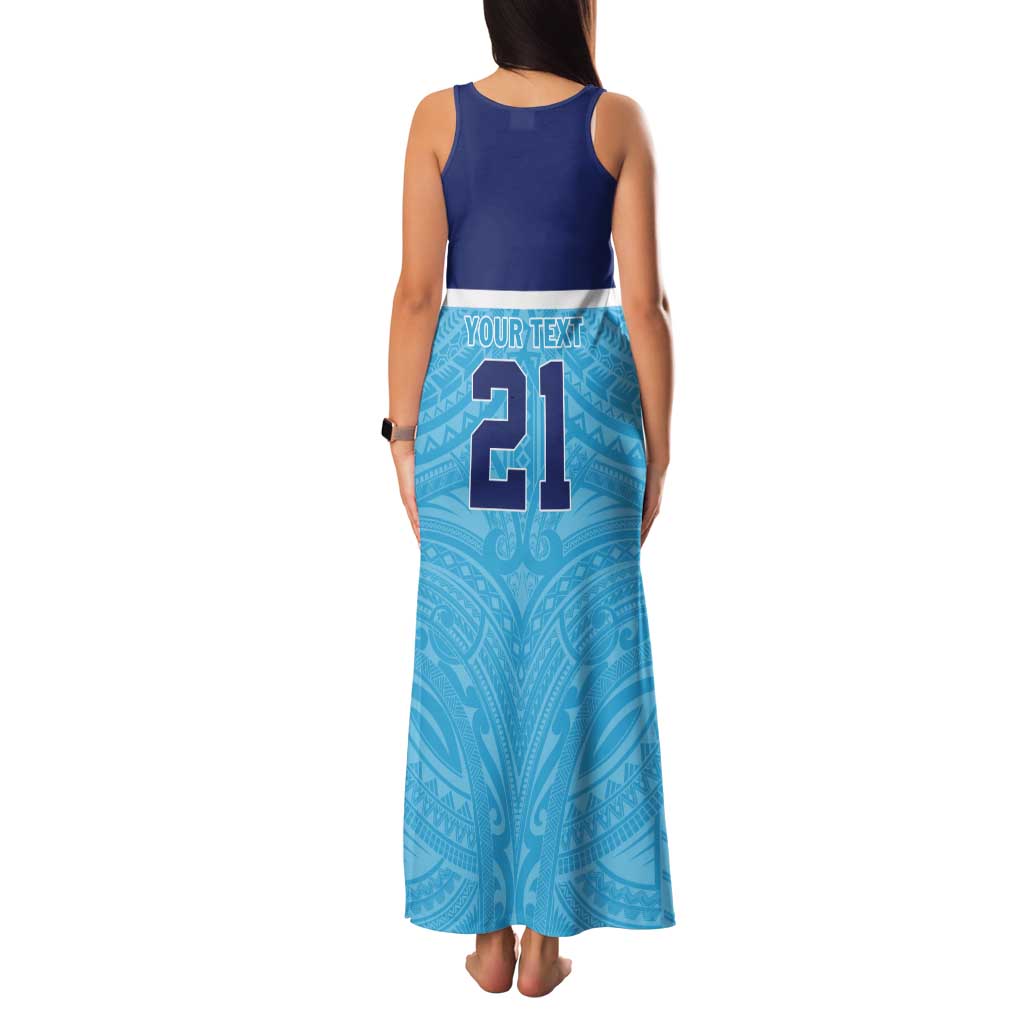 Queensland Samoa Custom Tank Maxi Dress Blue Pacific Polynesian Tribal Pattern