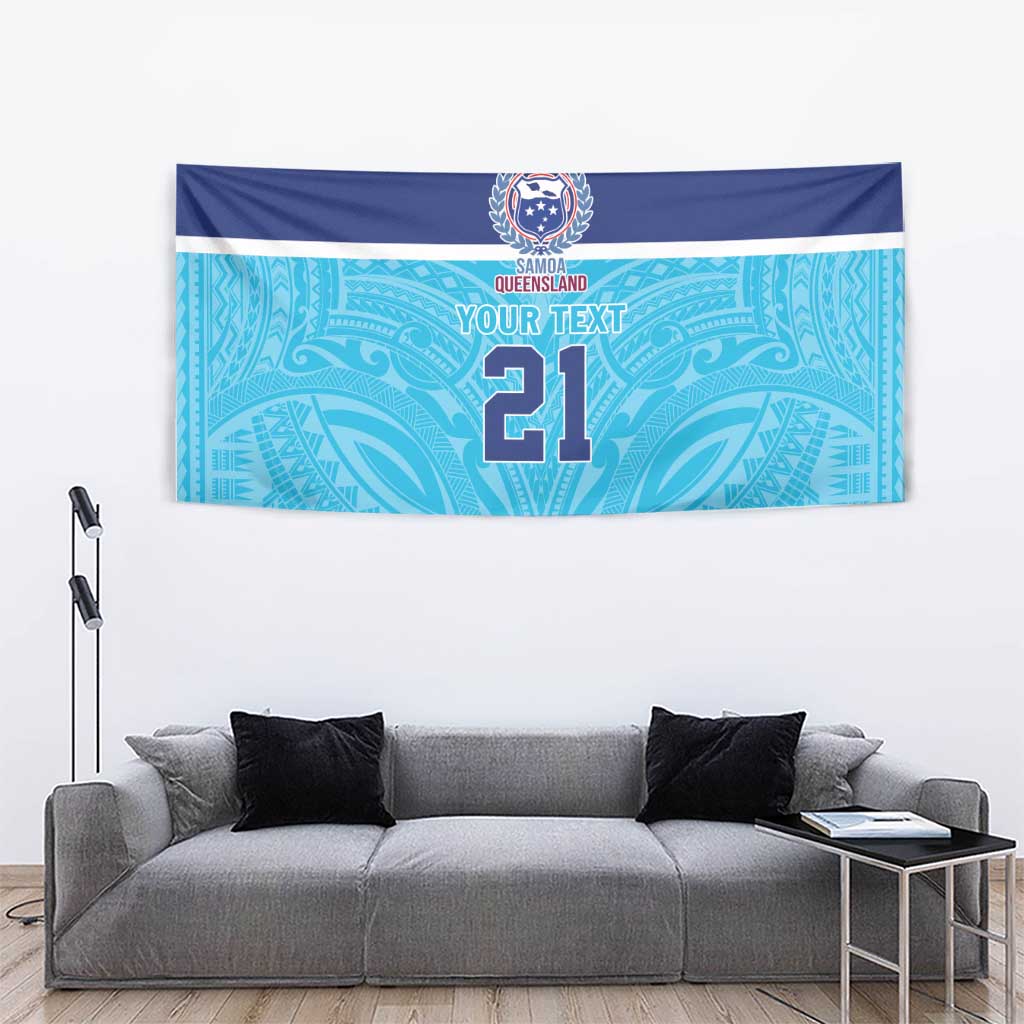 Queensland Samoa Custom Tapestry Blue Pacific Polynesian Tribal Pattern