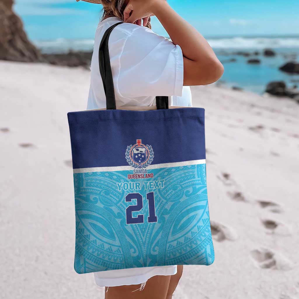 Queensland Samoa Custom Tote Bag Blue Pacific Polynesian Tribal Pattern - Polynesian Pride