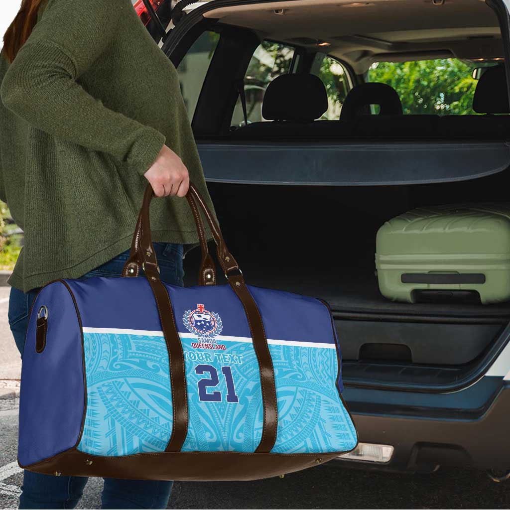 Queensland Samoa Custom Travel Bag Blue Pacific Polynesian Tribal Pattern - Polynesian Pride