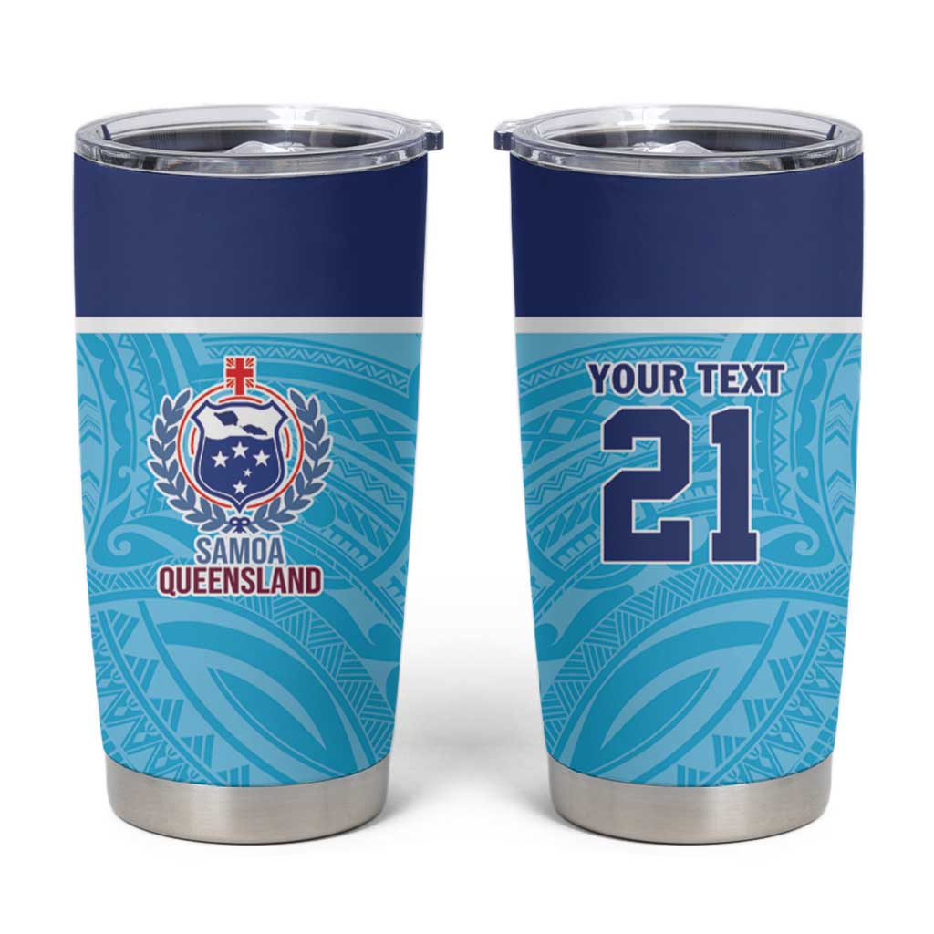 Queensland Samoa Custom Tumbler Cup Blue Pacific Polynesian Tribal Pattern