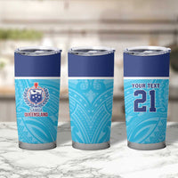 Queensland Samoa Custom Tumbler Cup Blue Pacific Polynesian Tribal Pattern