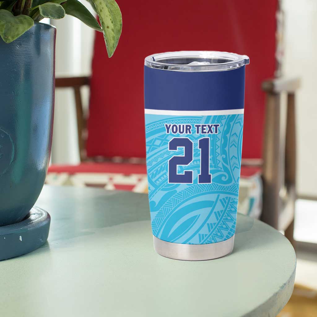 Queensland Samoa Custom Tumbler Cup Blue Pacific Polynesian Tribal Pattern