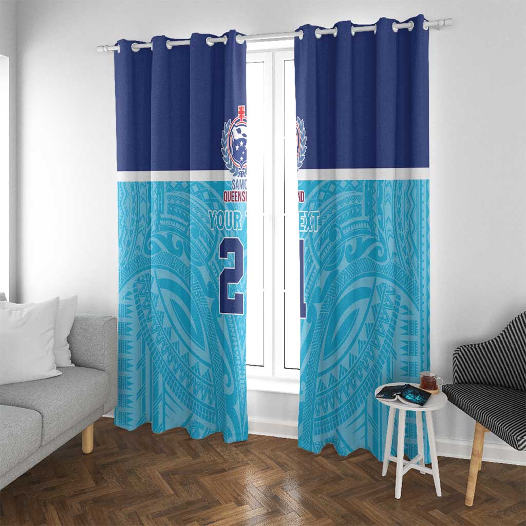 Queensland Samoa Custom Window Curtain Blue Pacific Polynesian Tribal Pattern