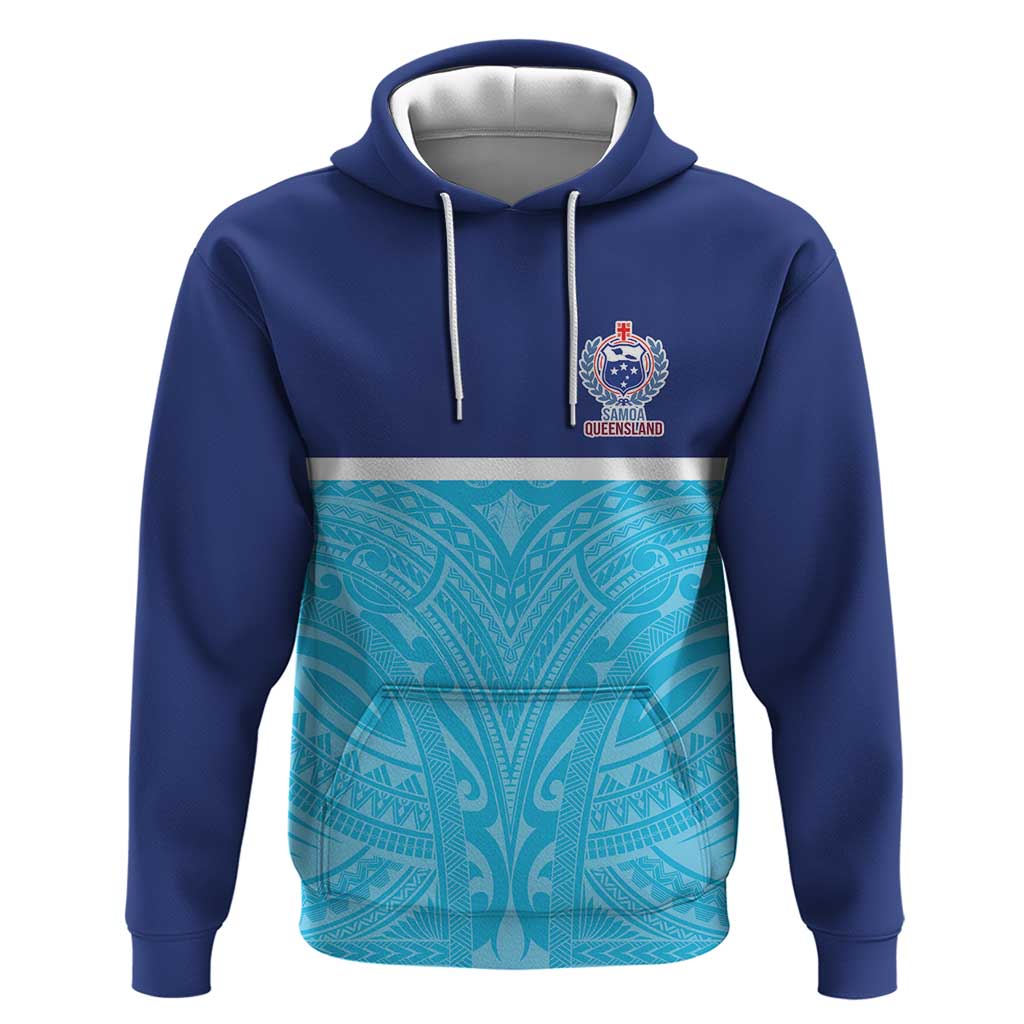 Queensland Samoa Custom Zip Hoodie Blue Pacific Polynesian Tribal Pattern