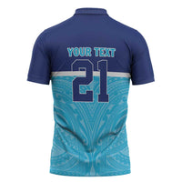 Queensland Samoa Custom Zipper Polo Shirt Blue Pacific Polynesian Tribal Pattern - Polynesian Pride