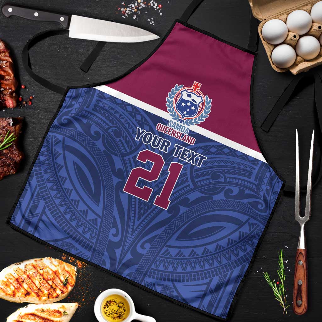 Queensland Samoa Custom Apron Maroon-Blue Pacific Polynesian Tribal Pattern - Polynesian Pride