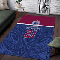 Queensland Samoa Custom Area Rug Maroon-Blue Pacific Polynesian Tribal Pattern