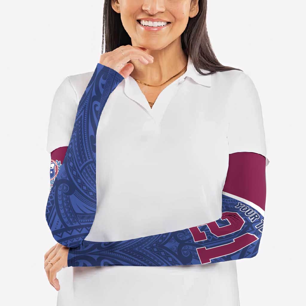Queensland Samoa Custom Arm Sleeves Maroon-Blue Pacific Polynesian Tribal Pattern - Polynesian Pride
