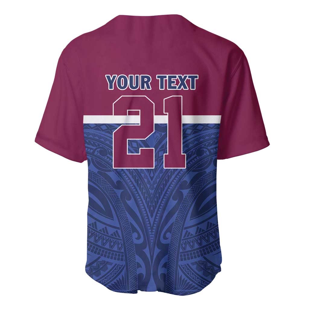 Queensland Samoa Custom Baseball Jersey Maroon-Blue Pacific Polynesian Tribal Pattern LT9 - Polynesian Pride