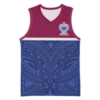 Queensland Samoa Custom Basketball Jersey Maroon-Blue Pacific Polynesian Tribal Pattern - Polynesian Pride