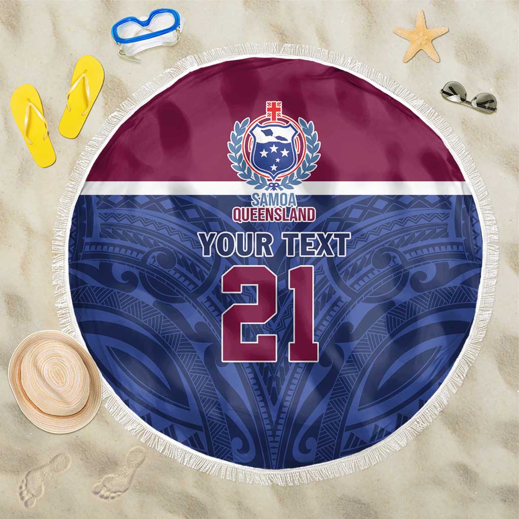 Queensland Samoa Custom Beach Blanket Maroon-Blue Pacific Polynesian Tribal Pattern