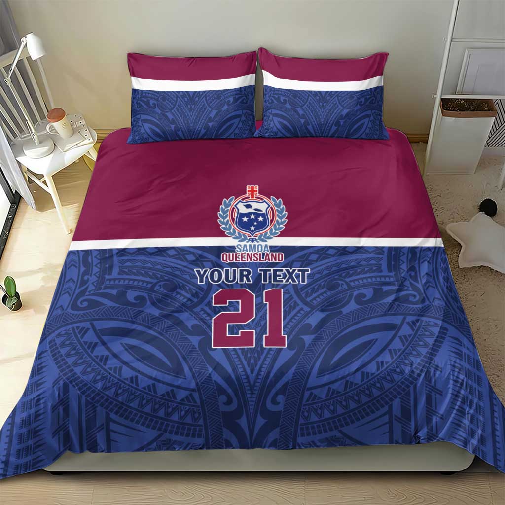 Queensland Samoa Custom Bedding Set Maroon-Blue Pacific Polynesian Tribal Pattern