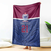 Queensland Samoa Custom Blanket Maroon-Blue Pacific Polynesian Tribal Pattern