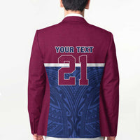 Queensland Samoa Custom Blazer Maroon-Blue Pacific Polynesian Tribal Pattern - Polynesian Pride