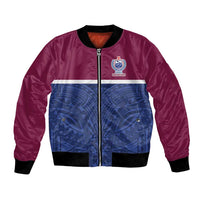 Queensland Samoa Custom Bomber Jacket Maroon-Blue Pacific Polynesian Tribal Pattern