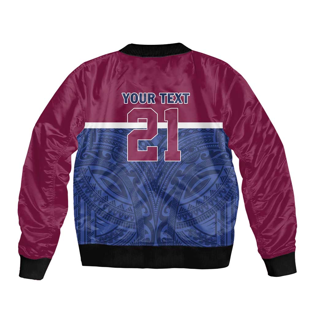 Queensland Samoa Custom Bomber Jacket Maroon-Blue Pacific Polynesian Tribal Pattern
