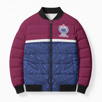 Queensland Samoa Custom Bomber Puffer Jacket Maroon-Blue Pacific Polynesian Tribal Pattern - Polynesian Pride