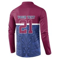 Queensland Samoa Custom Button Sweatshirt Maroon-Blue Pacific Polynesian Tribal Pattern