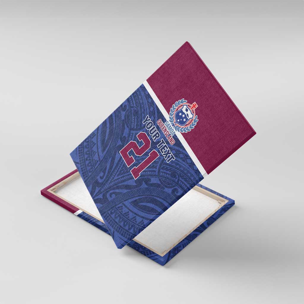 Queensland Samoa Custom Canvas Wall Art Maroon-Blue Pacific Polynesian Tribal Pattern