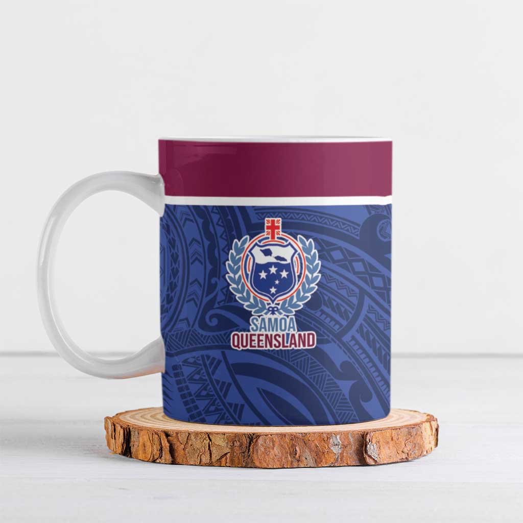 Queensland Samoa Custom Ceramic Mug Maroon-Blue Pacific Polynesian Tribal Pattern - Polynesian Pride