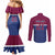 Queensland Samoa Custom Couples Matching Mermaid Dress and Long Sleeve Button Shirt Maroon-Blue Pacific Polynesian Tribal Pattern